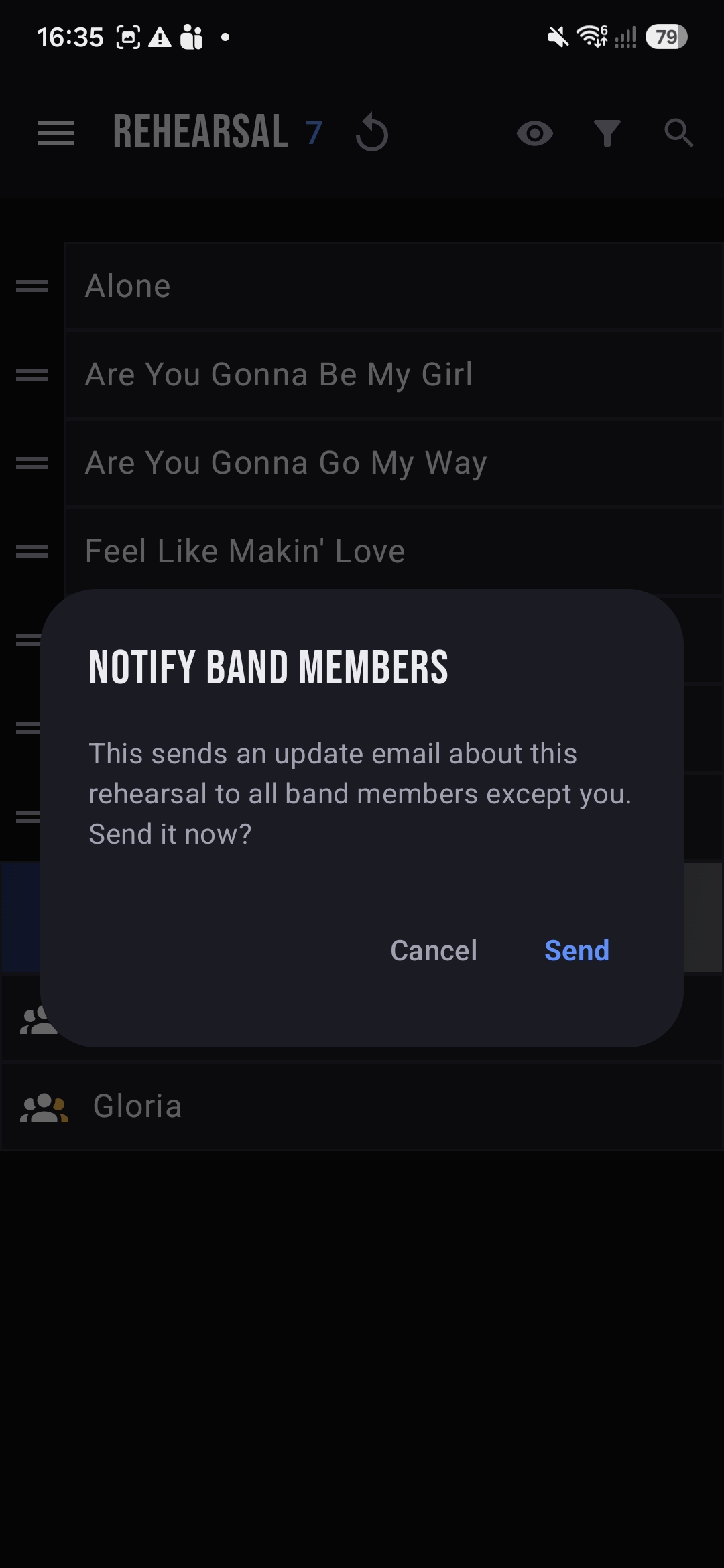 Notify band members confirmation dialog before sending an email